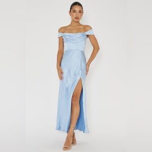 Lucinda Off-Shoulder V-Back Dress Blue